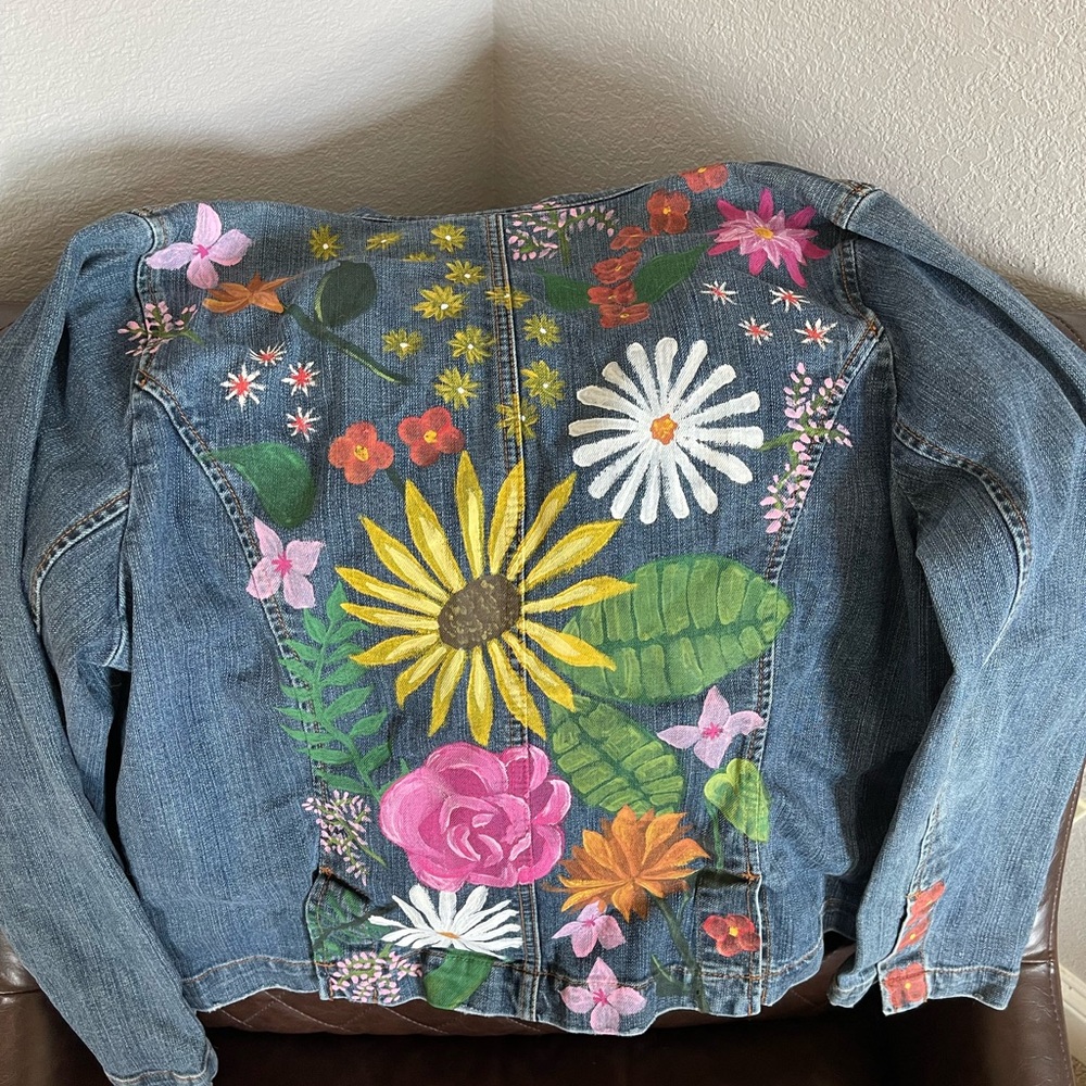 Hand painted denim jacket size 14/16
